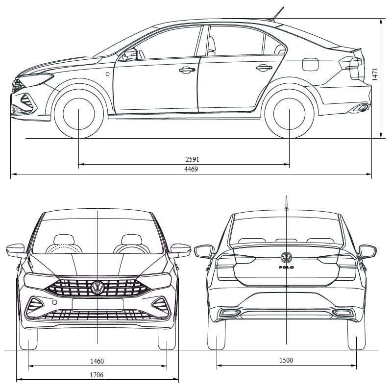 Схема размеров Volkswagen Polo